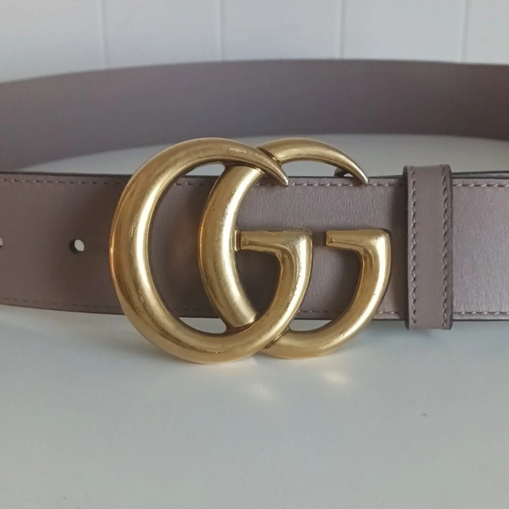 Gucci Tan W Gold Double GG Buckle Leather Belt. - Picture 4 of 6